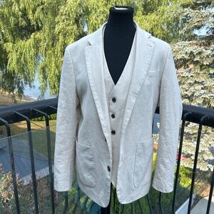 Uk Designer Lagenlook Oatmeal Linen Blazer and Vest